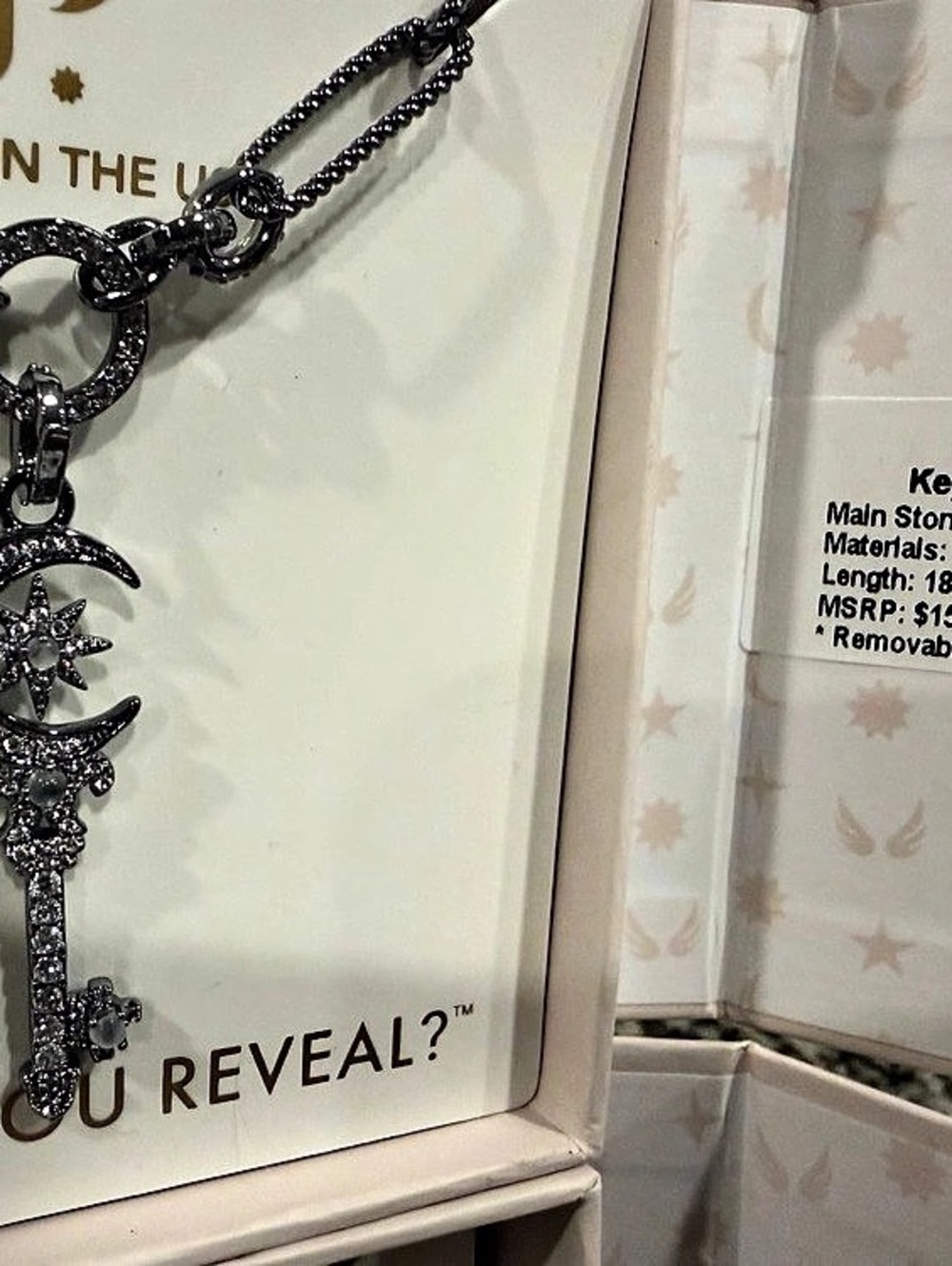 Reveal Keys To Heaven Moonstone Pendant Necklace in Black & Silver NWT